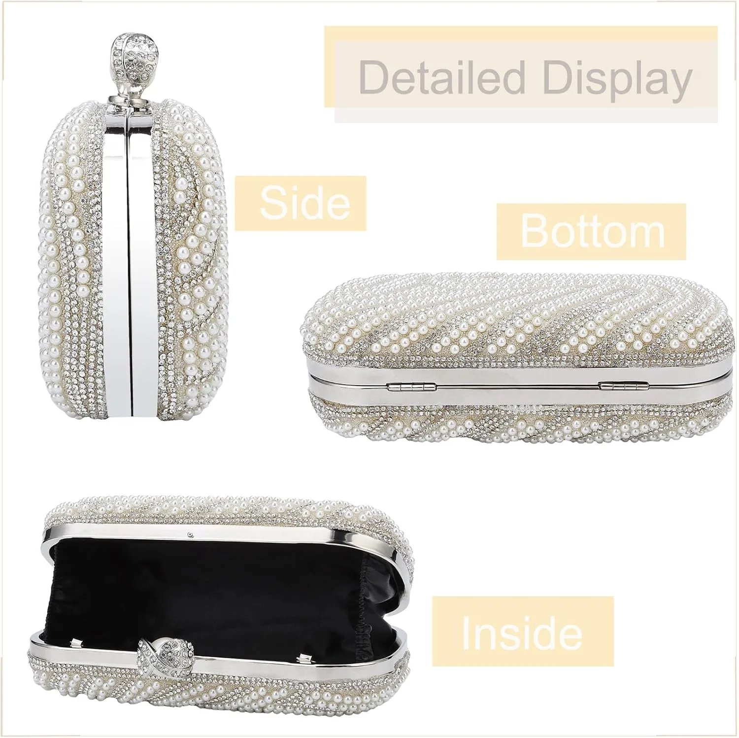 YYW Womens Pearl Clutch Purse Evening Handbags Beaded Bag for Wedding Bride Party with Chain