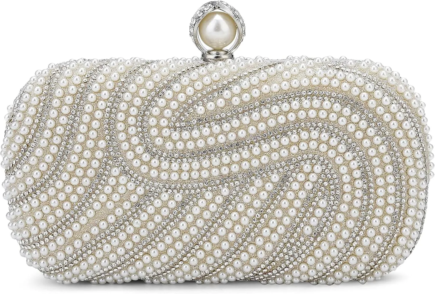 YYW Womens Pearl Clutch Purse Evening Handbags Beaded Bag for Wedding Bride Party with Chain