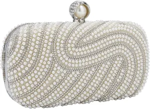 YYW Womens Pearl Clutch Purse Evening Handbags Beaded Bag for Wedding Bride Party with Chain