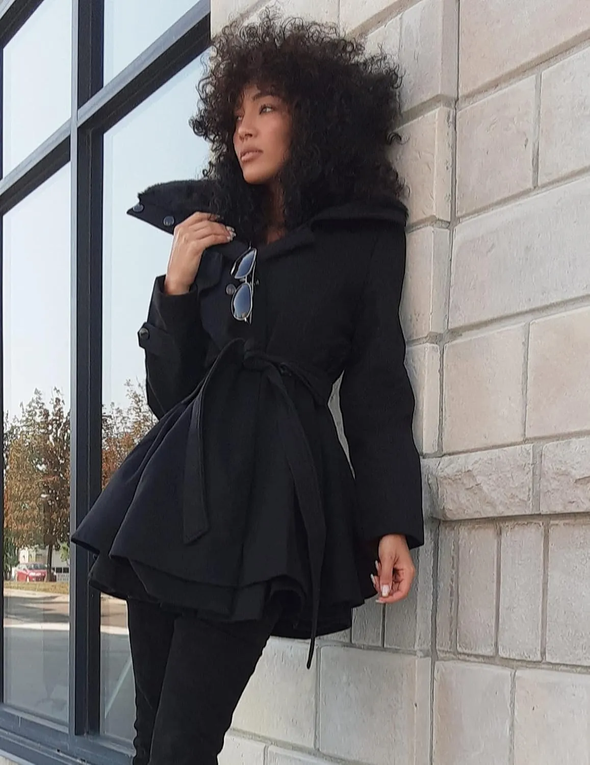 Zeagoo Women's Fashion Faux Fur Lapel Double-Breasted Thick Wool Trench Coat Winter Warm Jacket S-2XL