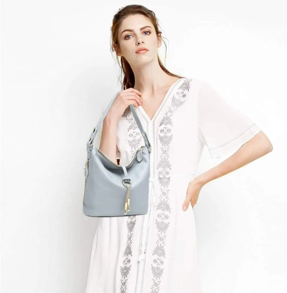 Zecny Genuine Leather Shoulder Bag for Women Metal Tassel