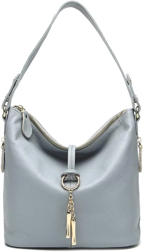 Zecny Genuine Leather Shoulder Bag for Women Metal Tassel