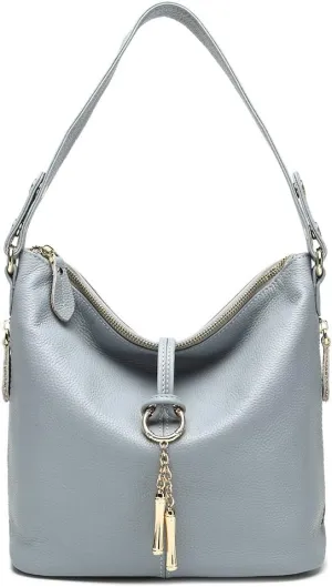 Zecny Genuine Leather Shoulder Bag for Women Metal Tassel