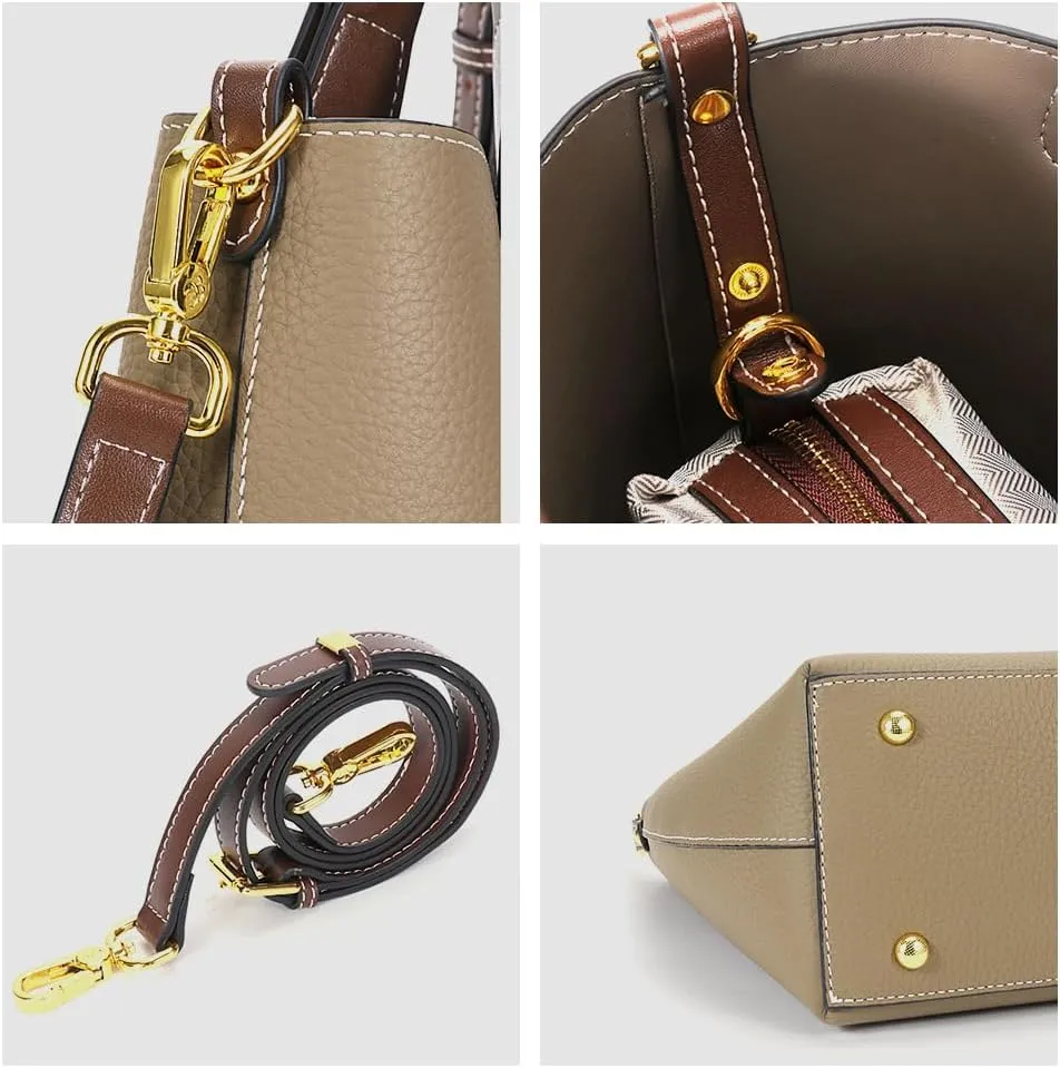 zency Leather Bucket Tote Bag For Women Medium Hobo Shoulder Handbags And Purse
