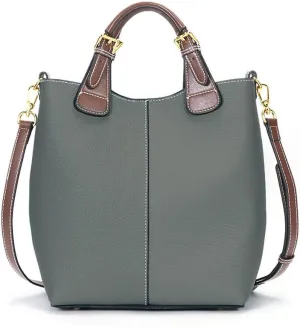 zency Leather Bucket Tote Bag For Women Medium Hobo Shoulder Handbags And Purse