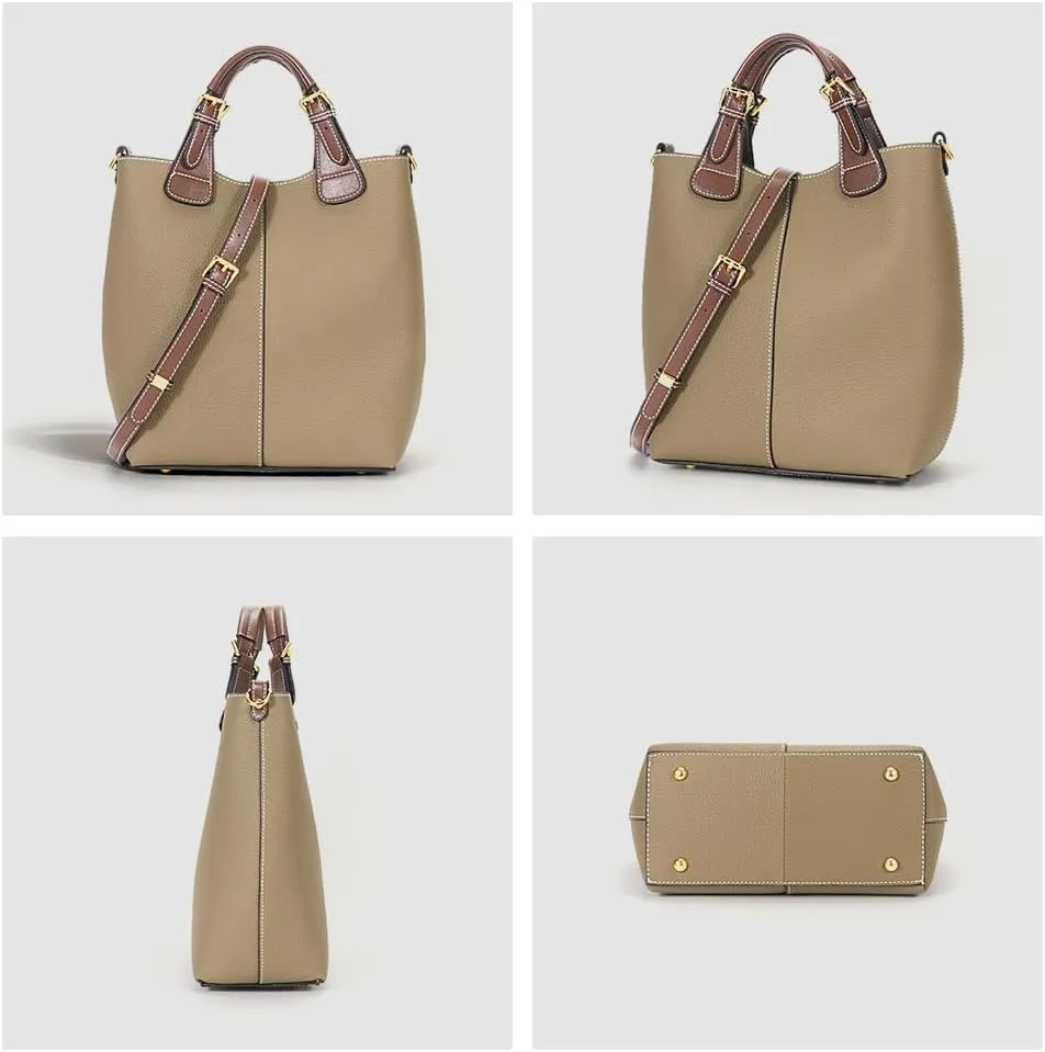 zency Leather Bucket Tote Bag For Women Medium Hobo Shoulder Handbags And Purse
