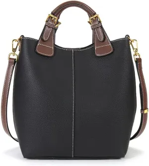 zency Leather Bucket Tote Bag For Women Medium Hobo Shoulder Handbags And Purse