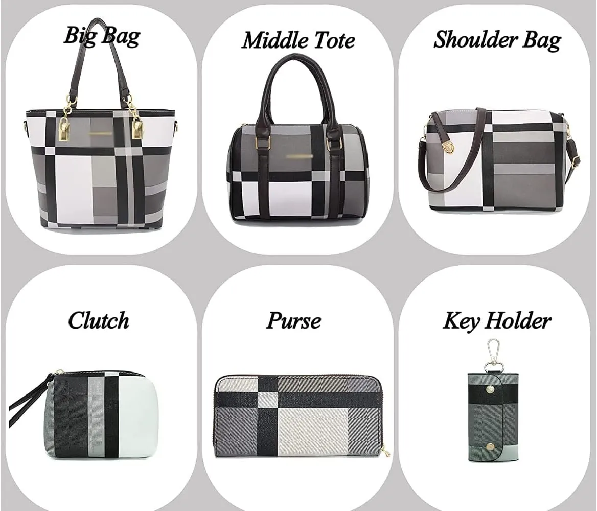 ZiMing 6-Pcs Women's Handbag Set: Shoulder, Tote, Satchel, Crossbody, Top-Handle, Boston & Messenger Bags