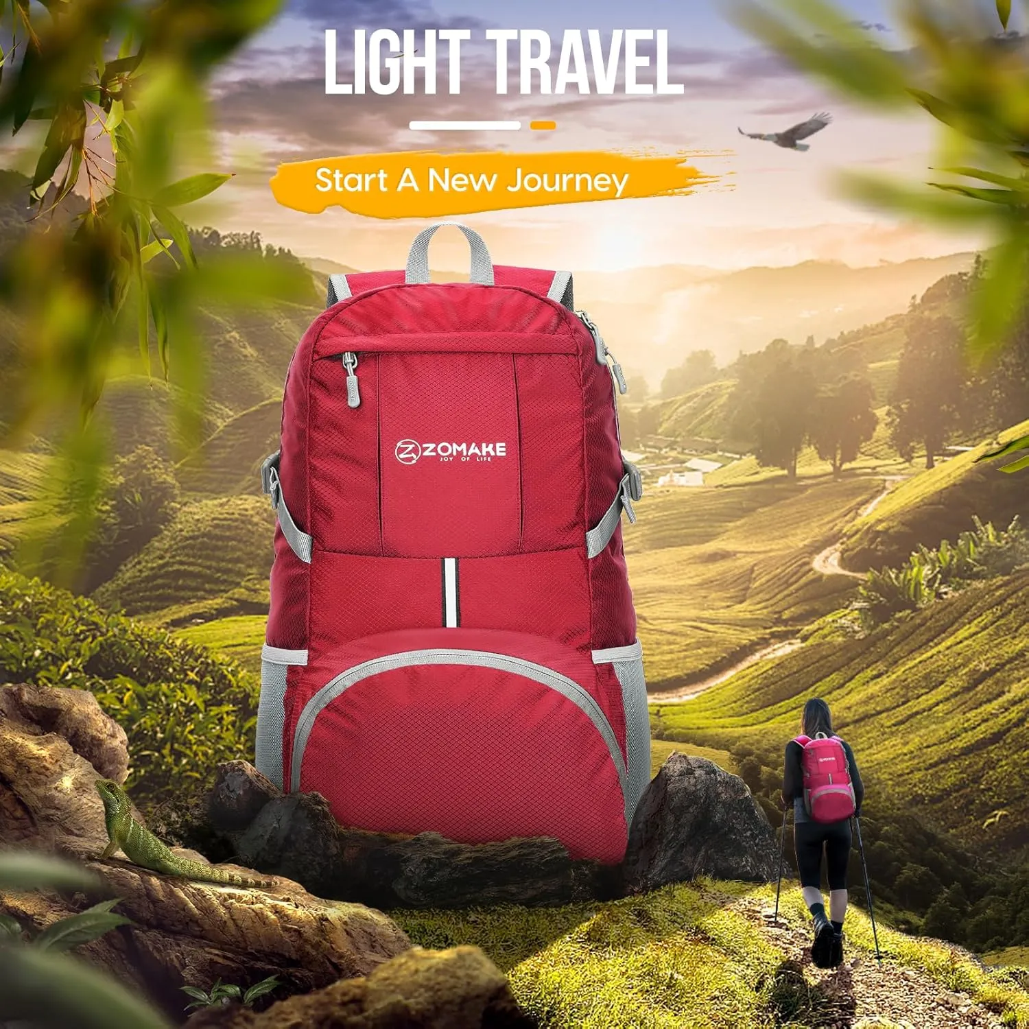 ZOMAKE Lightweight Packable Backpack 35L, Light Foldable Backpacks Water Resistant Collapsible Hiking Bag, Compact Folding Day Pack for Travel Camping(Red)