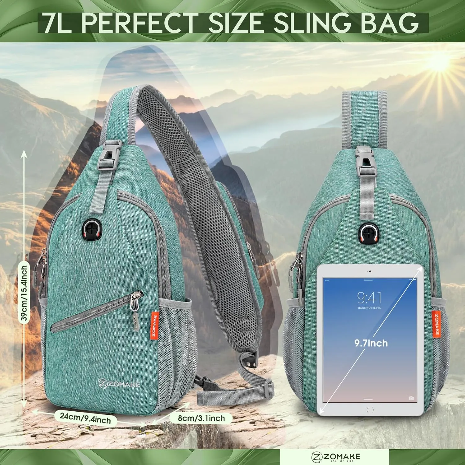 ZOMAKE Small Sling Bag, Travel Sling Backpack, Waterproof Hiking Cycling Crossbody pack for Men Women(Army Green)