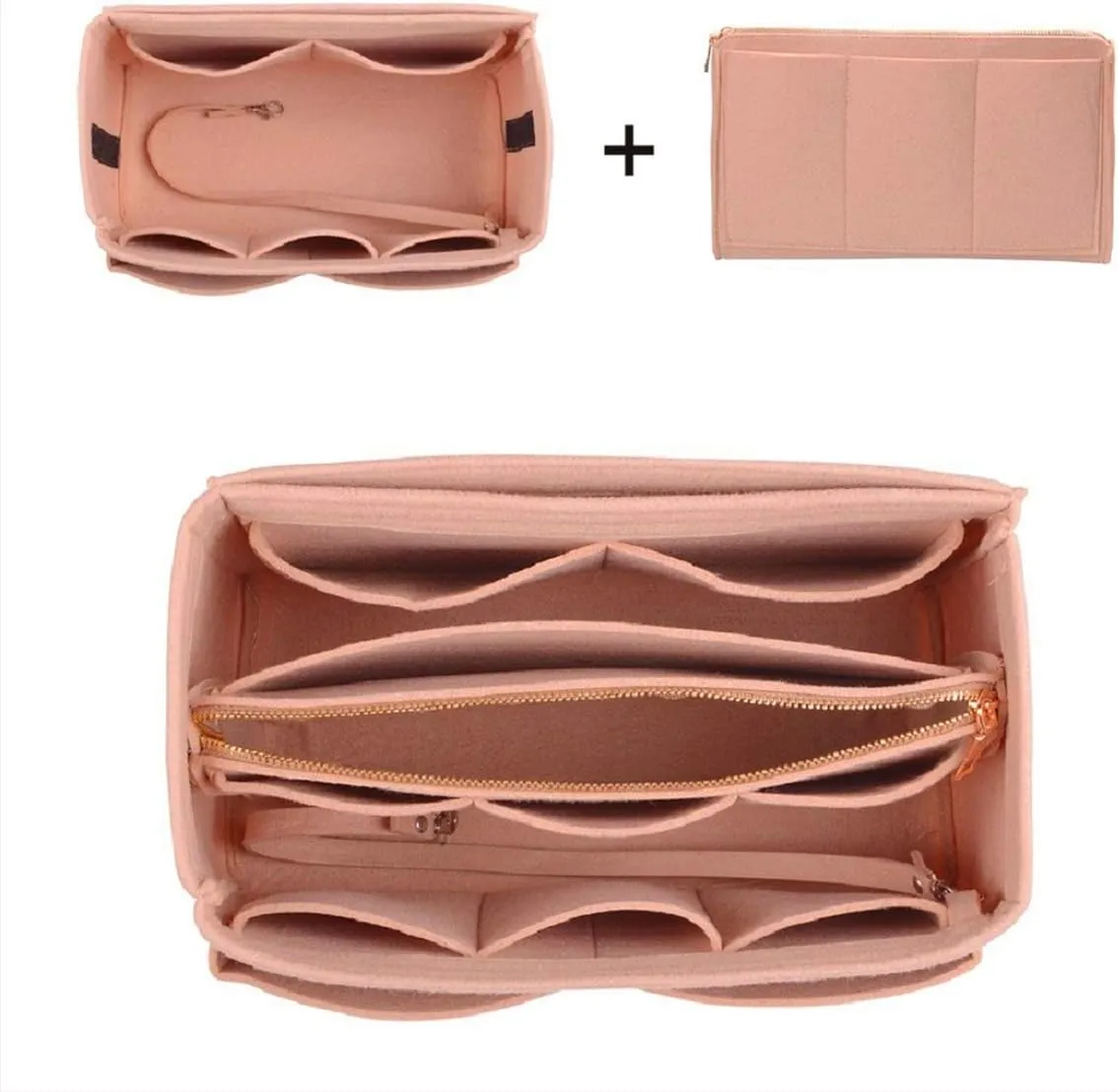 ZTUJO Purse Organizer Insert, Felt Bag Organizer with Metal Zipper, Handbag & Tote Shaper, For Speedy Neverfull Tote, 7 Sizes