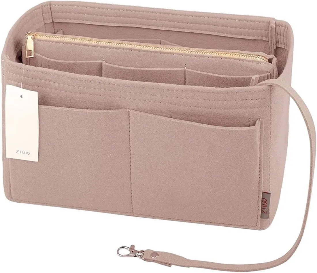 ZTUJO Purse Organizer Insert, Felt Bag Organizer with Metal Zipper, Handbag & Tote Shaper, For Speedy Neverfull Tote, 7 Sizes