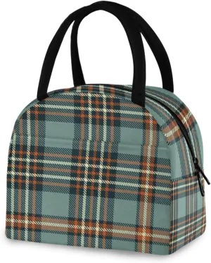 ZZKKO Plaid Tartan Lunch Bag Box Tote Organizer Lunch Container Insulated Zipper Meal Prep Cooler Handbag For Women Men Home School Office Outdoor Use