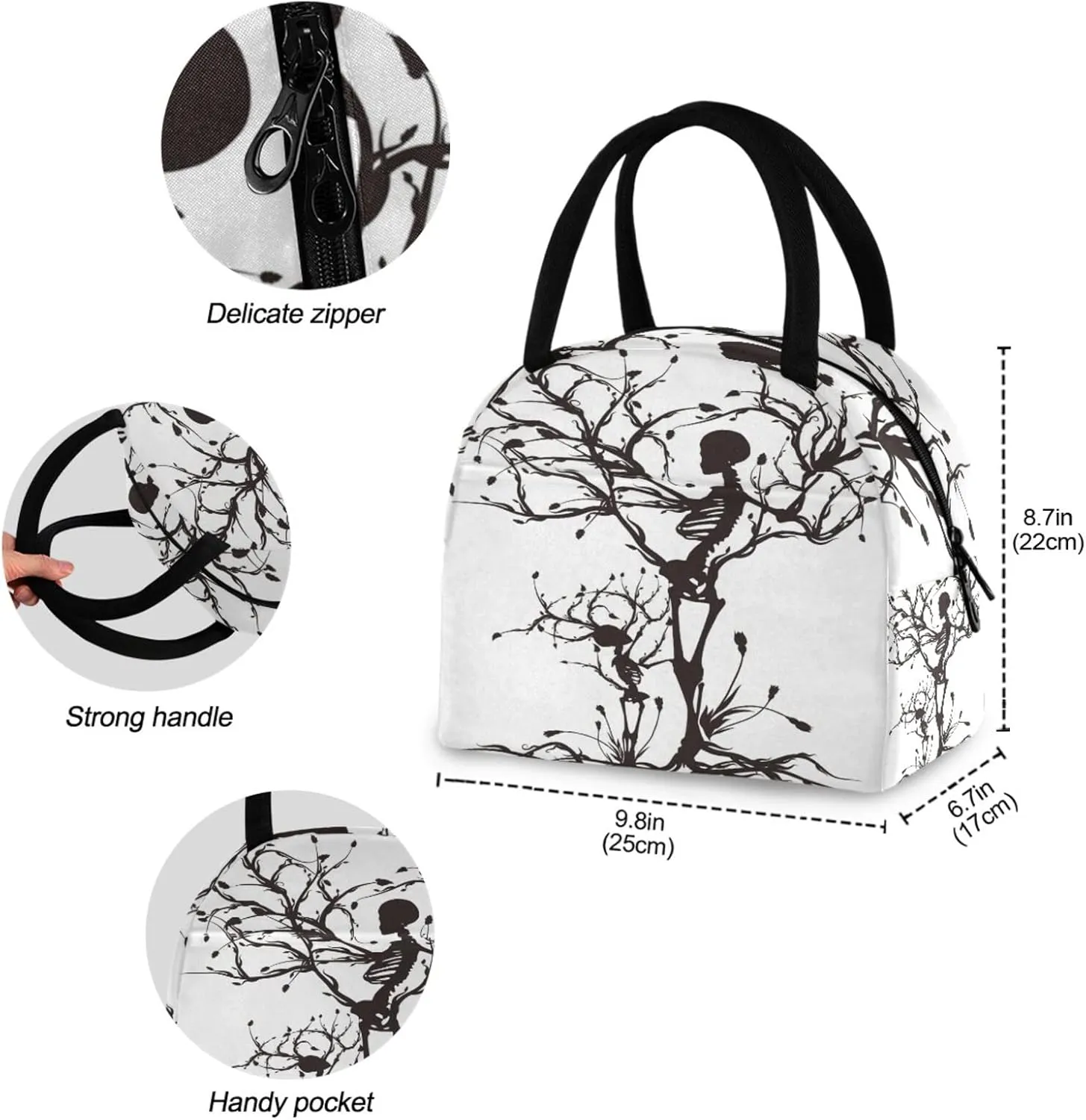 ZZKKO Red Poppies Lunch Bag Box Tote Organizer Lunch Container Insulated Zipper Meal Prep Cooler Handbag For Women Men Home School Office Outdoor Use (Sugar Skull)